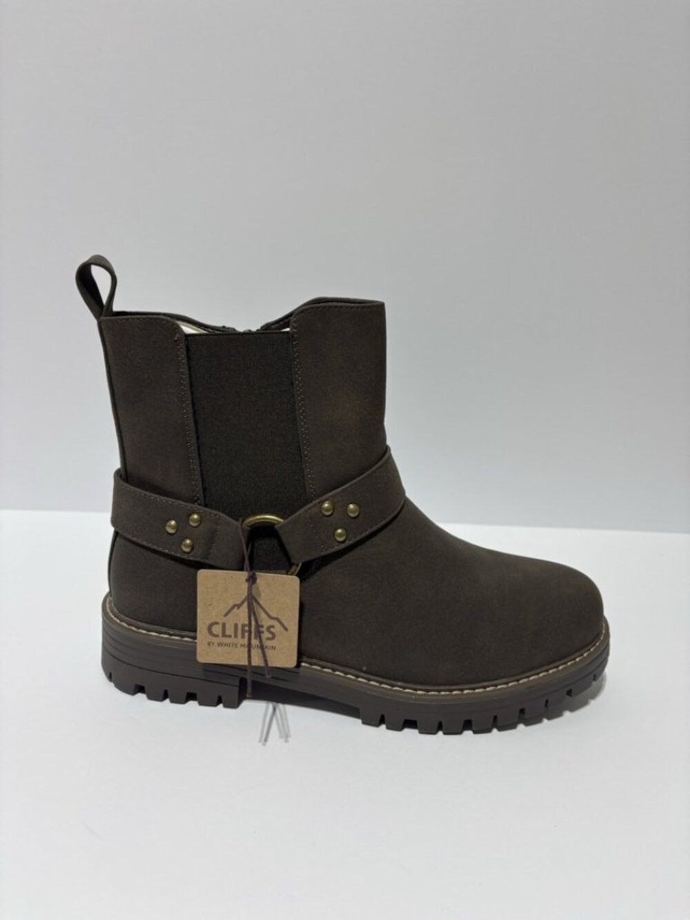 White Mountain Women’s Maximus Brown Buckle Ankle Booties, Size 9.5 Wide